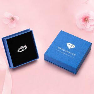 KINGWHYTE Anchor Ring S925 Sterling Silver Adjustable Open Ring with Pink Cubic Zirconia Anchor Jewelry Gifts for Women