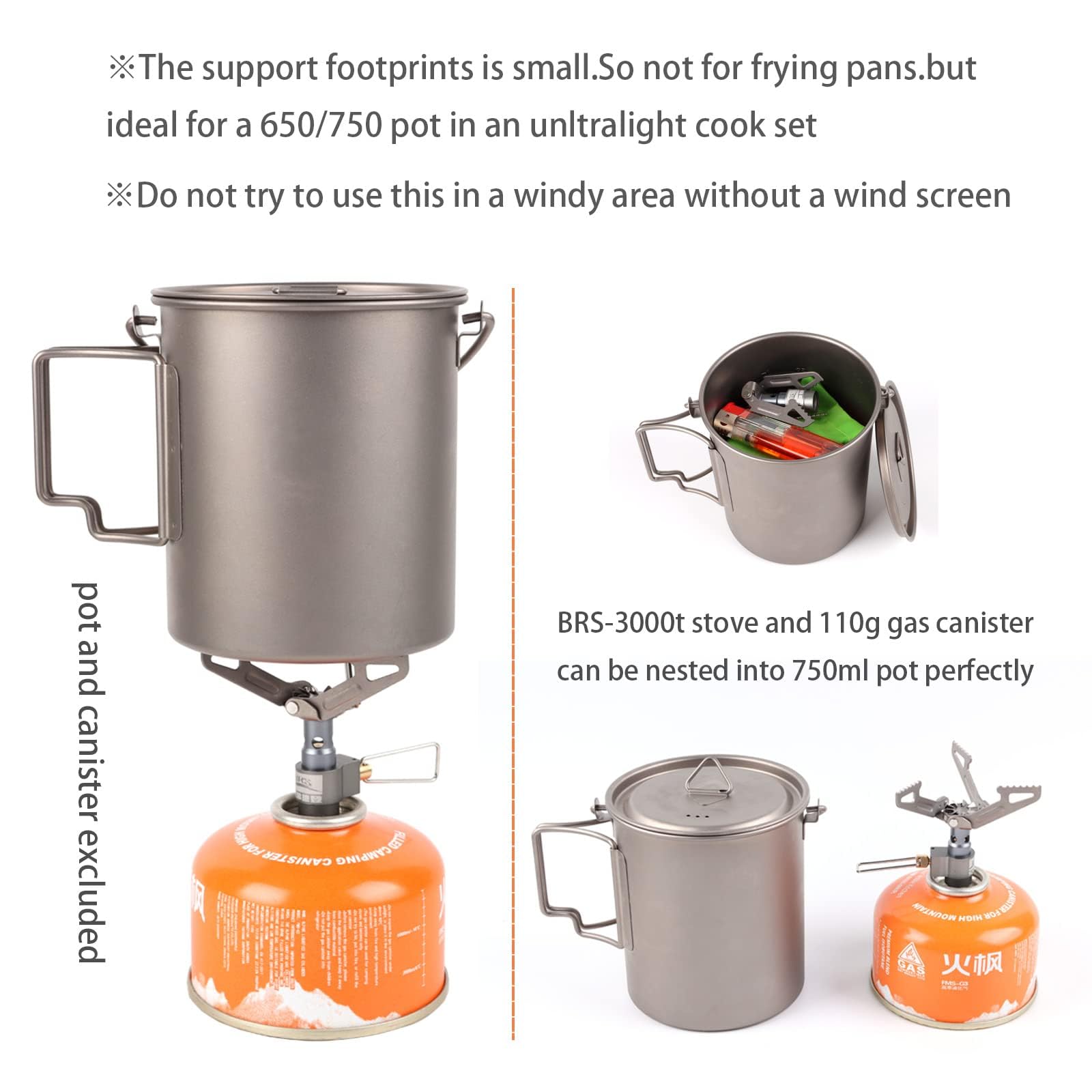 BRS Stove BRS 3000T Stove Ultralight Backpacking Stove Portable Pocket Stove Titanium Camping Gas Burner only 26g with 1 Extra Backup O-Ring