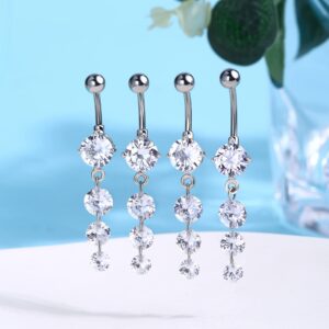 OUFER 14mm Belly Button Ring, 316L Surgical Steel Navel Rings, Charming CZ Navel Piercing Dangle, Curved Barbell