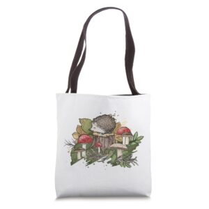 cottagecore graphic & cute hedgehog mushrooms forest stump tote bag