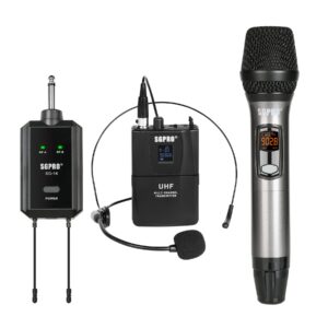 SGPRO Wireless Microphone Multi-Purpose Set with Compact Receiver, Mute. and Battery Indicator for Singing, DJ, Speech, Classroom, Church and Karaoke (SG-14B | Handheld and Bodypack Set)