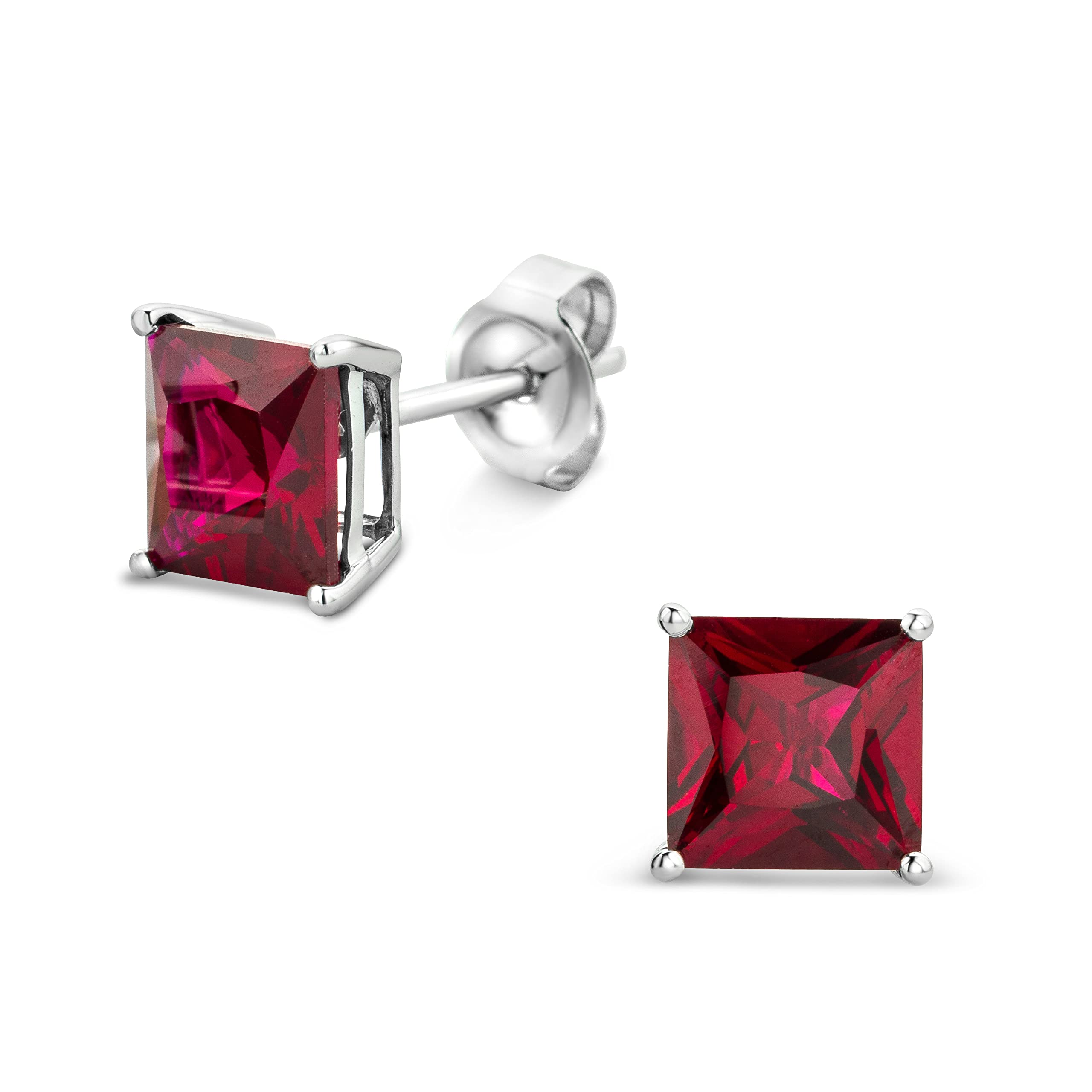 Orovi Stud Earrings for Women - 14K White Gold Earrings for Women with Ruby Stud - Classic Style Cute Earrings - Everyday Womens Earring Set for Any Occasion