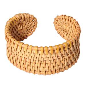 HSWE Rattan Bracelet for Women Handmade Lightweight Straw Wicker Braid Cuff Bangle Bracelet Statement Adjustable Bohemian Rattan Woven Chunky Bracelets for Summer Wrist Jewelry