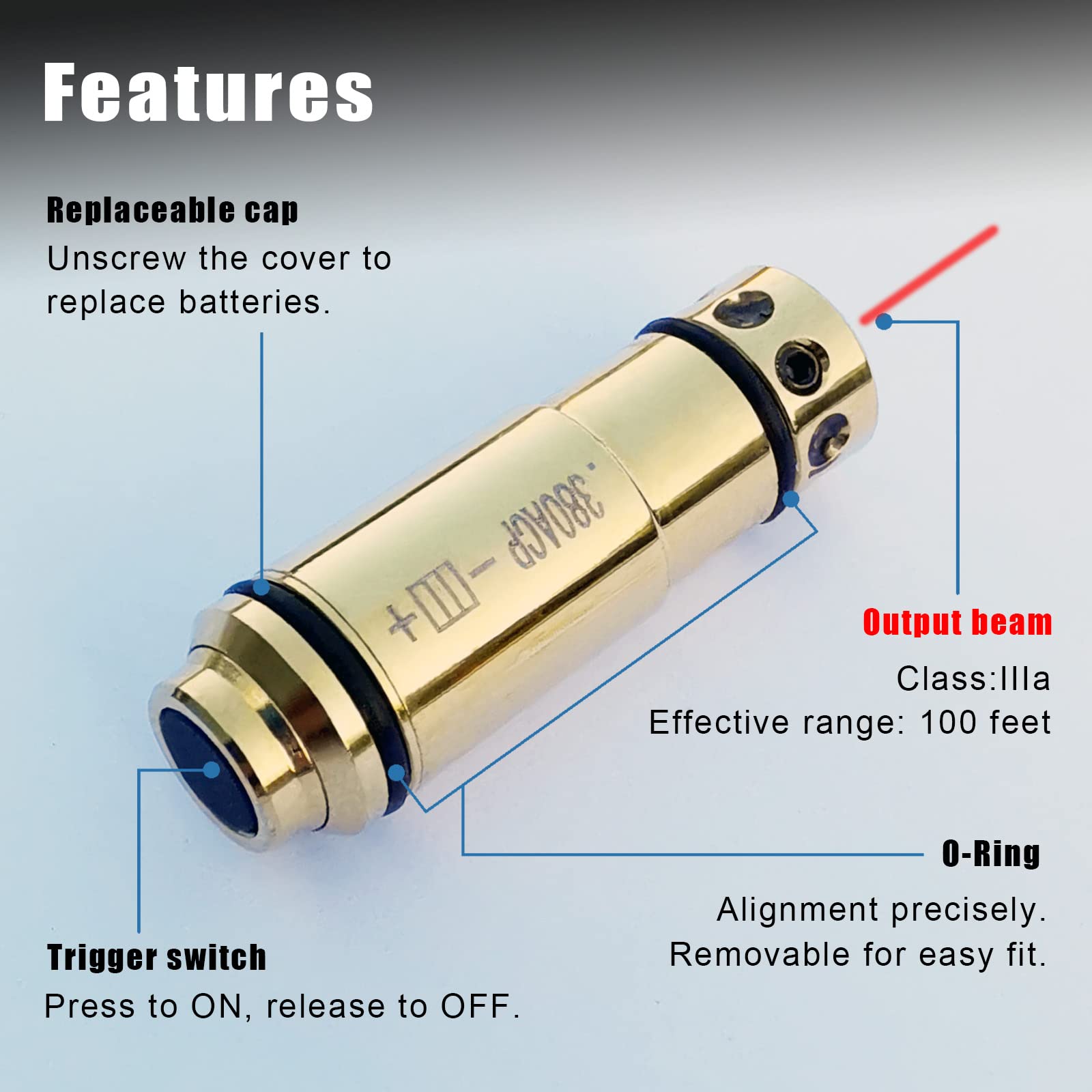 StrongTools Tactical Laser Training Cartridge 380acp Dry Fire Laser Bullet with O Ring and Spare Snap Cap