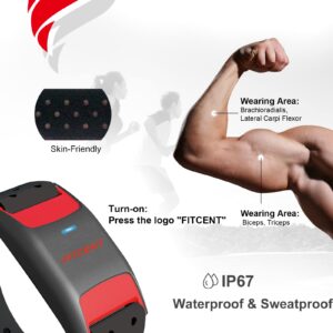 FITCENT Heart Rate Monitor Armband, Bluetooth ANT+ Optical Heart Rate Sensor Arm Band, Rechargeable Fitness Tracker for Peloton Strava Zwift Polar Beat DDP Yoga Wahoo Fitness (Black)