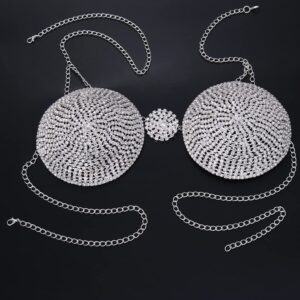 Sparkly Crystal Bra Chain Round Rhinestone BIkini Top Cover Chest Body Chain for Women Sexy Summer Beach Nightclub Part Body Jewelry