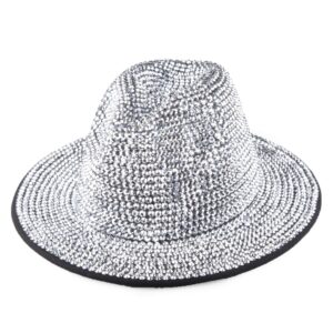 Happyera Women's Bling Rhinestone Wide Brim Panama Hat Sun Visor Fedora Hat Cap - Silver