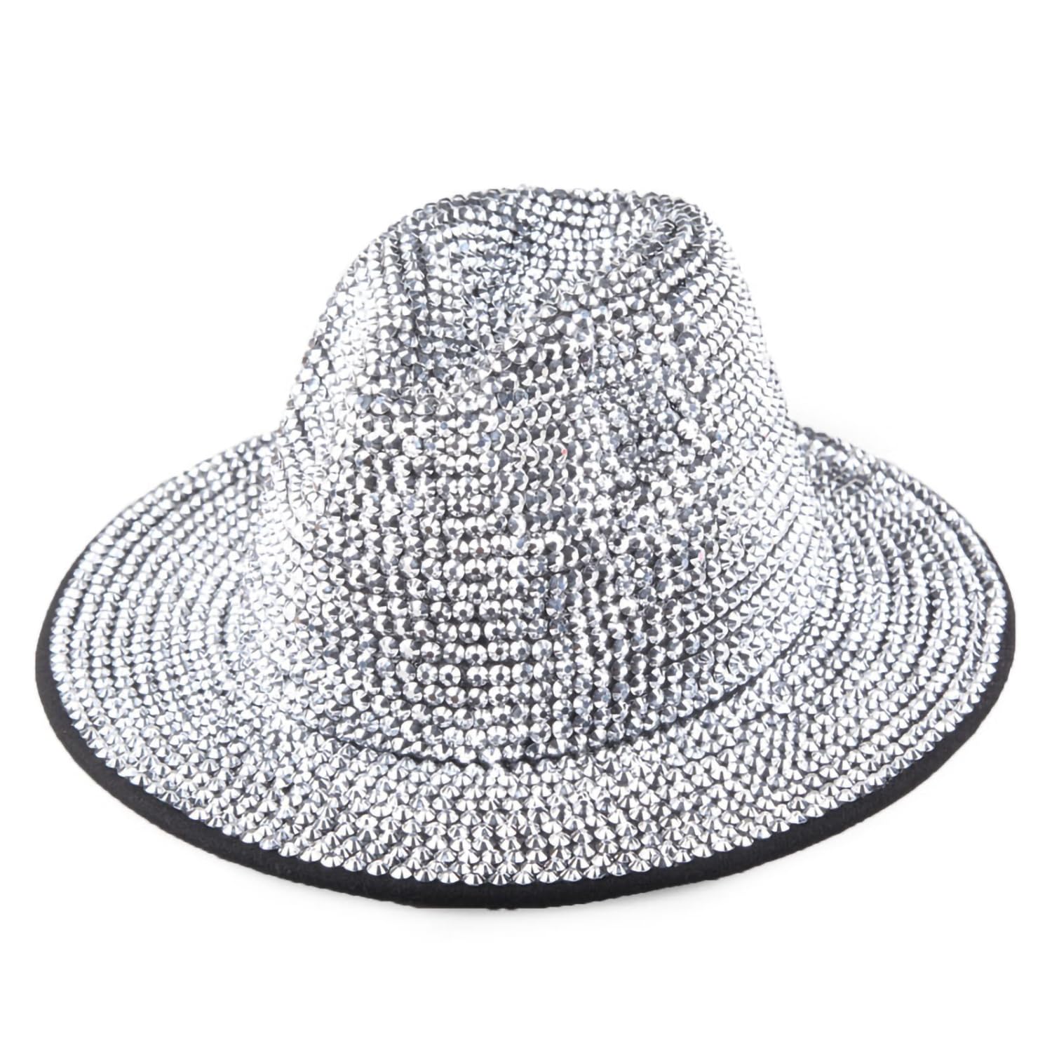 Happyera Women's Bling Rhinestone Wide Brim Panama Hat Sun Visor Fedora Hat Cap - Silver