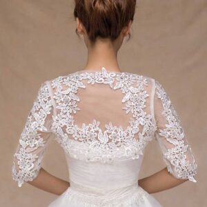 Women's Wedding Jackets Lace Bridal Bolero Shawl Tulle Cape for Bride Bridesmaid Wrap Shrug (One Size, Half Sleeve Ivory)