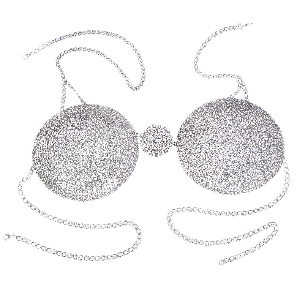 Sparkly Crystal Bra Chain Round Rhinestone BIkini Top Cover Chest Body Chain for Women Sexy Summer Beach Nightclub Part Body Jewelry