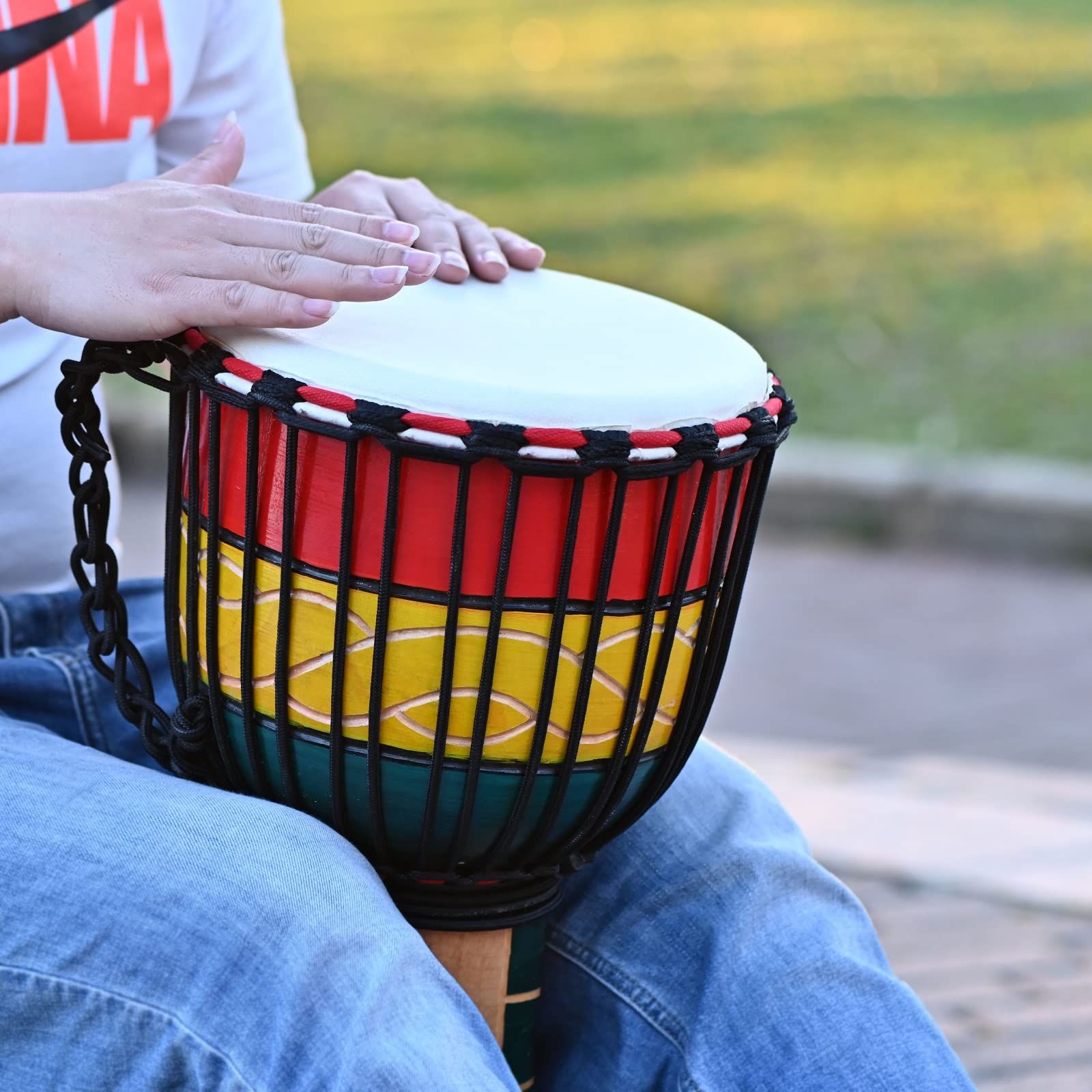 Djembe Drum,LIEKE 10'' African Drum Carved of Mahogany Goatskin Drumhead for Adults Student Beginners Green