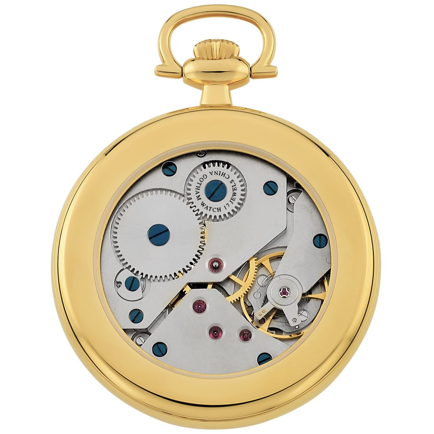 Gotham Classic Series Gold Plated Stainless Steel Open Face 17 Jewel Mechanical Hand Wind Pocket Watch # GWC14112G