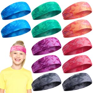 Jerify 12 Pieces Girls Sports Headbands Athletic Sweatbands Sport Hairbands Elastic Wicking Headband for Youth Kids Boys Girls Children Teenagers(Tie Dye)