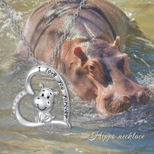 MISTBEE Mothers Day Gifts for Mom Women Hippo Necklace Sterling Silver Heart Love Hippopotamus Necklace Sea Ocean Gifts for Women Lovers