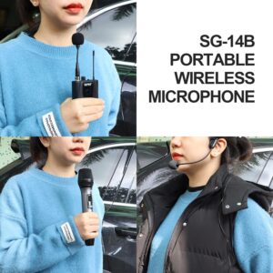 SGPRO Wireless Microphone Multi-Purpose Set with Compact Receiver, Mute. and Battery Indicator for Singing, DJ, Speech, Classroom, Church and Karaoke (SG-14B | Handheld and Bodypack Set)