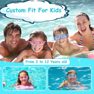 Vvinca Kids Swim Goggles, Wide View Anti-Fog Quick Adjustable Strap Swim Mask with Ear Clip Nose Clip for Child Swimming Lesson, No Leaking Water Pool Glasses for Toddlers Girls Boys Age 3-12 (Blue)