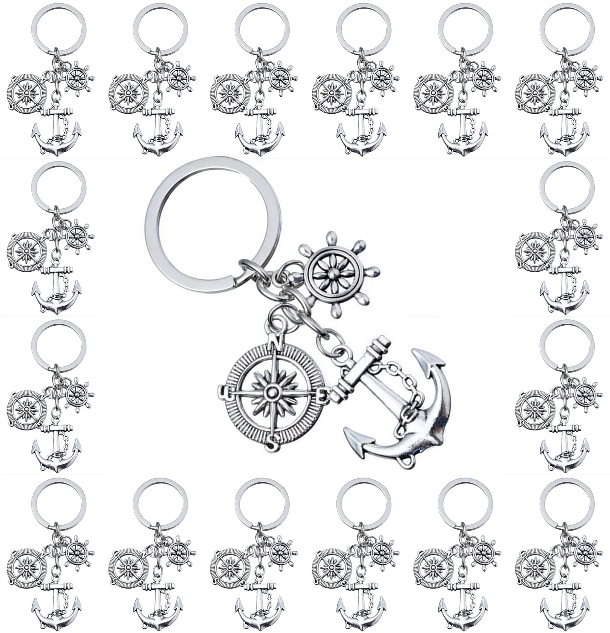 PHAETON 20PCS Anchor Keychains Ocean Themed Party Favor Wedding Favors Earth Travel Jewelry Gift For Man