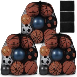 3 pcs extra large mesh bag soccer ball bag with adjustable shoulder strap drawstring sports ball bag storage ball net bag sports equipment bag for beach gym basketball, 35.4 x 27.5 inch (black)