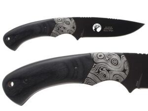 ndz performance elk ridge 8.3" pakkawood handle fixed stainless steel blade hunting knife er-200-09bk laser engraved in dark blue - spartan helmet us flag