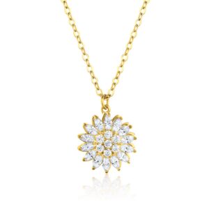 bee kind the original spinning crystal sunflower necklace made with 18k gold plating, cubic zirconia stones, and comes with personalized gift with box for women