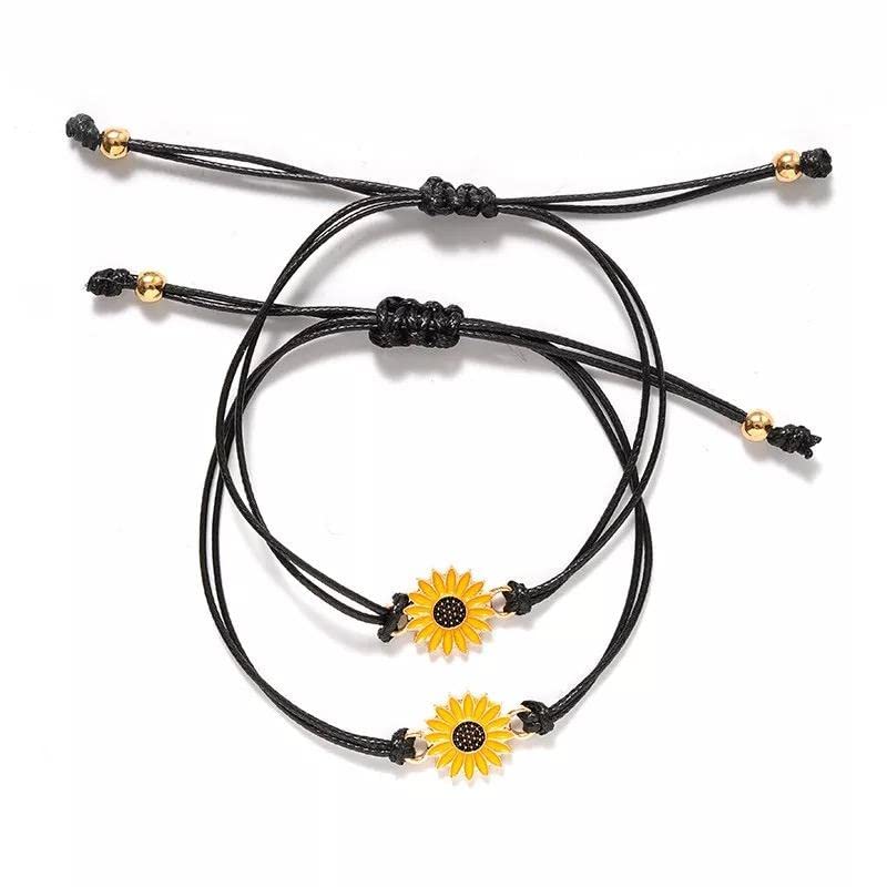 Bee Kind Sunflower String Bracelet Set with Adjustable Braided Nylon Rope comes with Personalized Gift with Box for Women Made With Nickel-Free