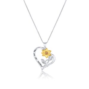 Bee Kind The Original You Are My Sunshine Sunflower Necklace Made With 18K Gold Plating, Cubic Zirconia Stones, and comes with Personalized Gift with Box for Women