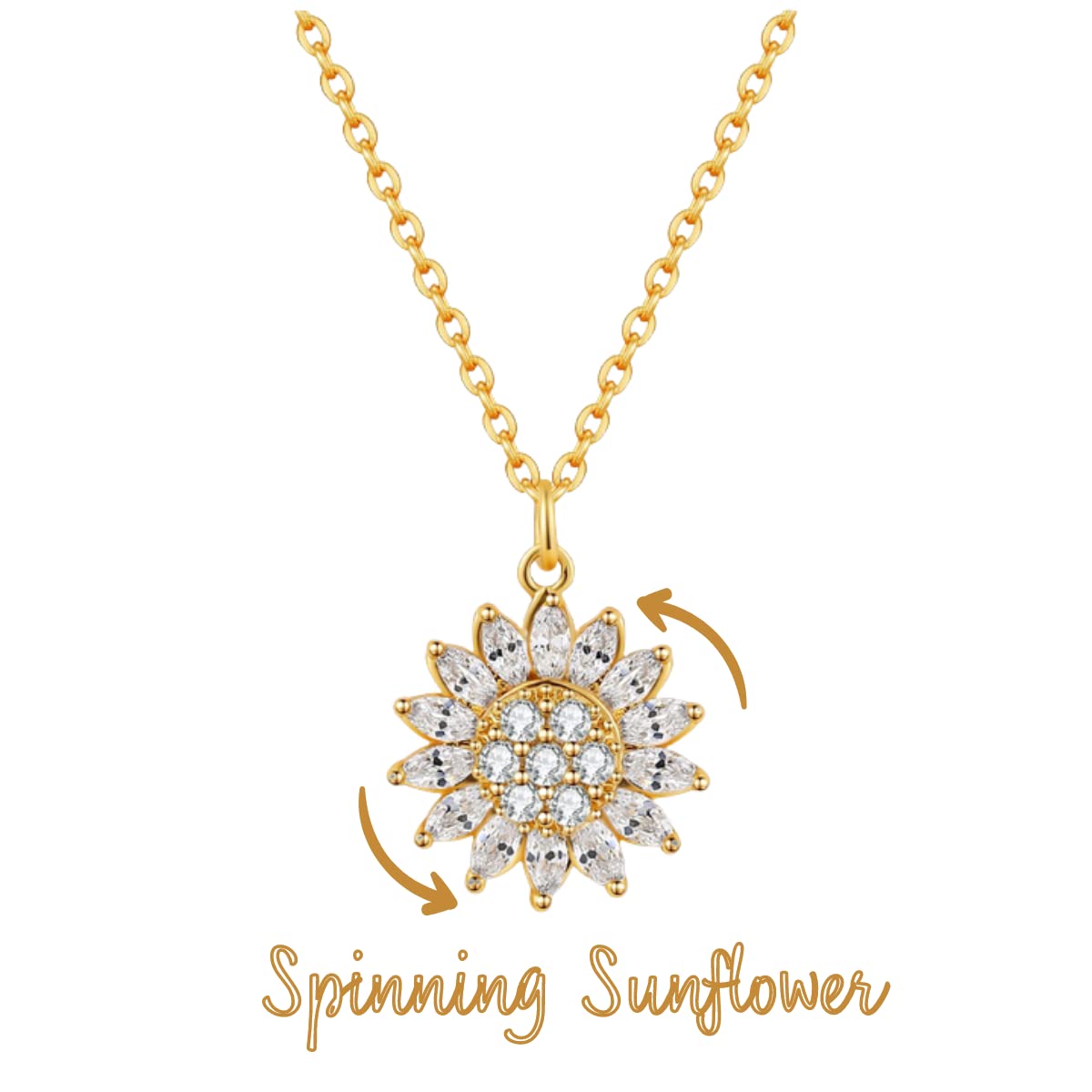 Bee Kind The Original Spinning Crystal Sunflower Necklace Made With 18K Gold Plating, Cubic Zirconia Stones, and comes with Personalized Gift with Box for Women