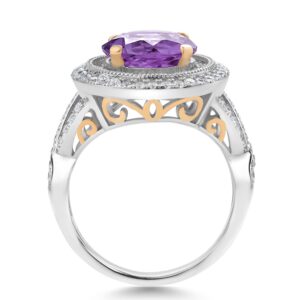 Gem Stone King 18K 2-Tone Sterling Silver Round Purple Amethyst Women Ring (3.00 Cttw, Gemstone Birthstone, Available In Size 5, 6, 7, 8, 9)