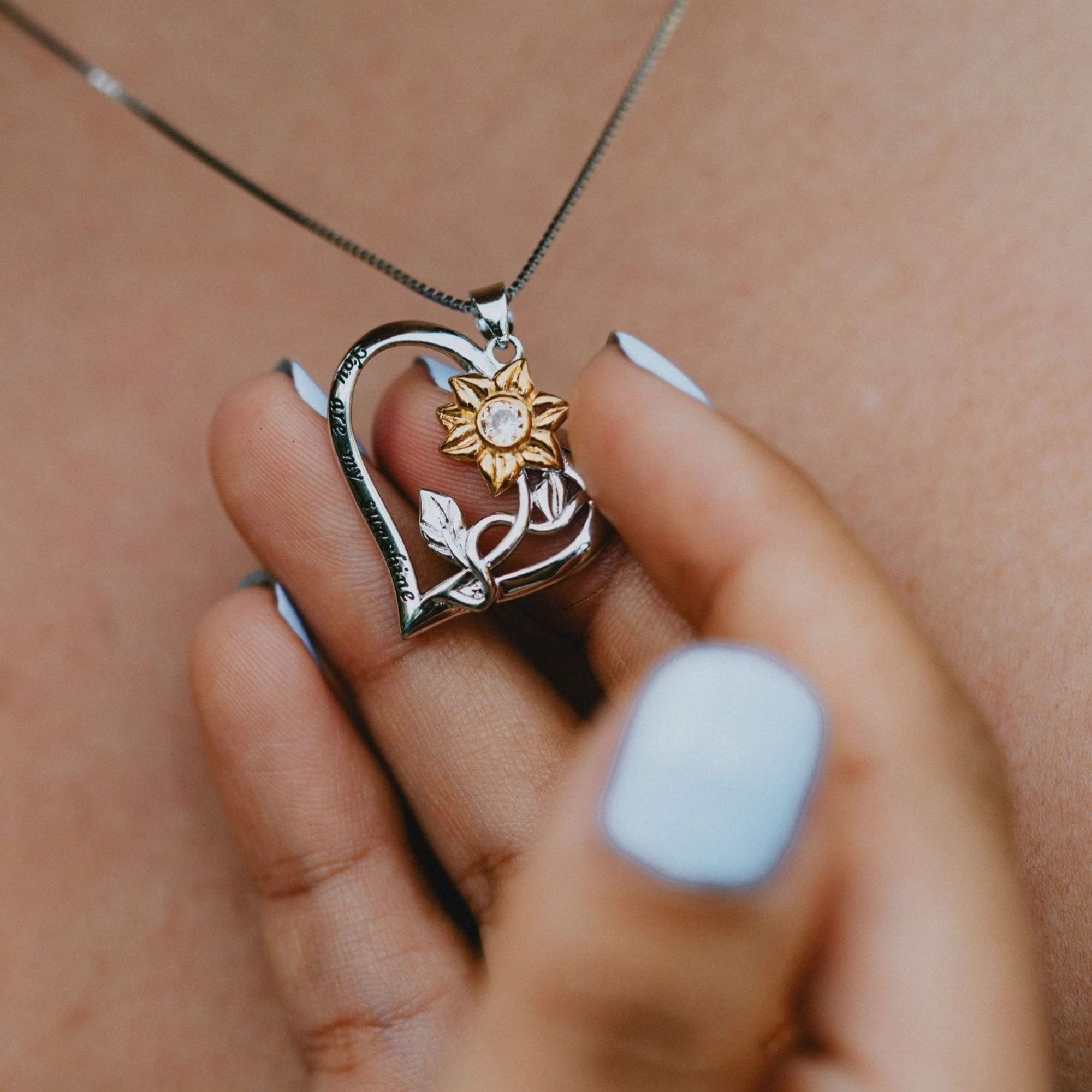 Bee Kind The Original You Are My Sunshine Sunflower Necklace Made With 18K Gold Plating, Cubic Zirconia Stones, and comes with Personalized Gift with Box for Women