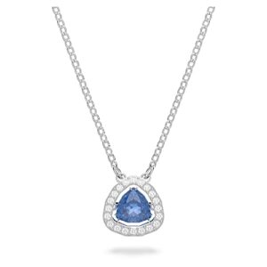 swarovski millenia pendant necklace with a blue trilliant cut crystal on a rhodium finish setting and white crystal pavé on a simple chain, part of the millenia collection