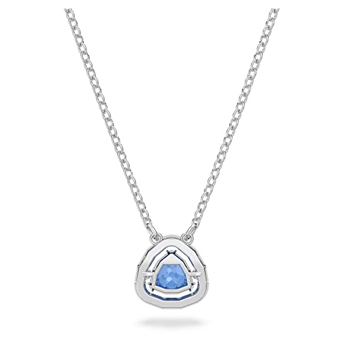 SWAROVSKI Millenia Pendant Necklace with a Blue Trilliant Cut Crystal on a Rhodium Finish Setting and White Crystal Pavé on a Simple Chain, Part of the Millenia Collection