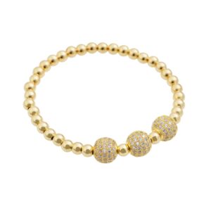 Edforce Stainless Steel 18K Gold PlatedBeads Ball Chain Elastic Bracelet with Cubic Zirconia Stones For Women