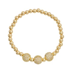 Edforce Stainless Steel 18K Gold PlatedBeads Ball Chain Elastic Bracelet with Cubic Zirconia Stones For Women