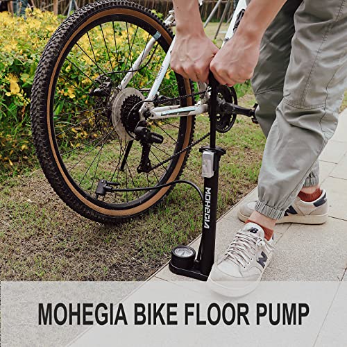 MOHEGIA Bike Floor Pump with Gauge,Air Bicycle Pump Inflator with High Pressure 160 PSI,Fits Schrader and Presta Valve