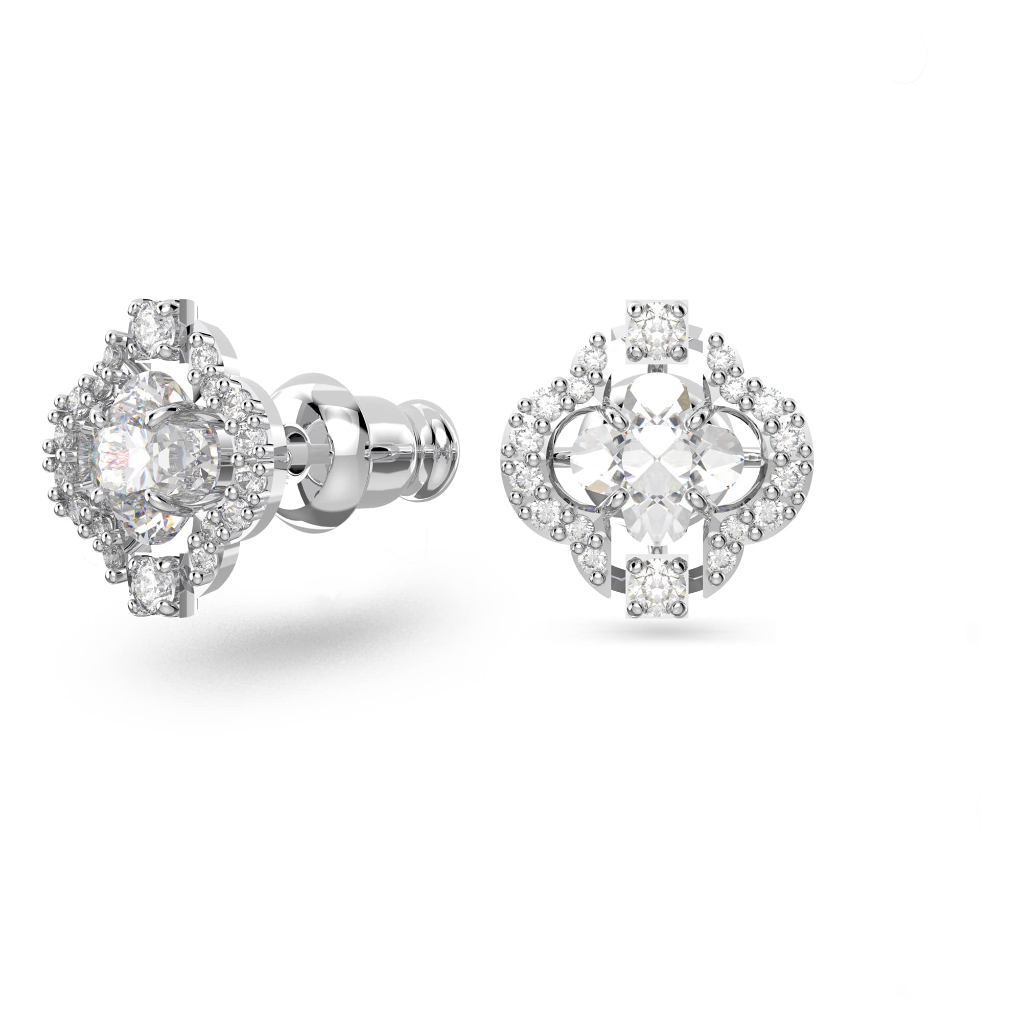 SWAROVSKI Sparkling Dance Set, Necklace and Stud Pierced Earrings Set with White Crystal and Matching Pavé on a Rhodium Finish Setting, Part of the Sparkling Dance Collection