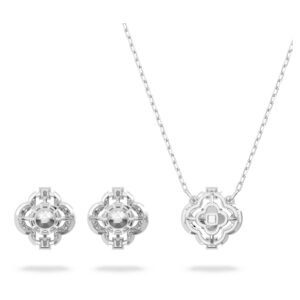 SWAROVSKI Sparkling Dance Set, Necklace and Stud Pierced Earrings Set with White Crystal and Matching Pavé on a Rhodium Finish Setting, Part of the Sparkling Dance Collection