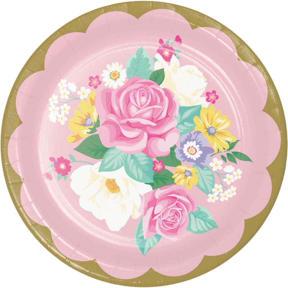 Multiple Brands Floral Tea Party Time Wonderland Birthday Party Supplies Plates and Napkins Bundle Pack for 16 Guests (Plus Party Planning Checklist by Mikes Super Store)