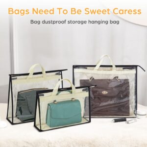 Interesse 12 Packs Dust Bags for Handbags, Clear Handbag Storage, Purse Storage Organizer for Closet, Purse Cover Hanging Closet Organizer with Zipper and Handles