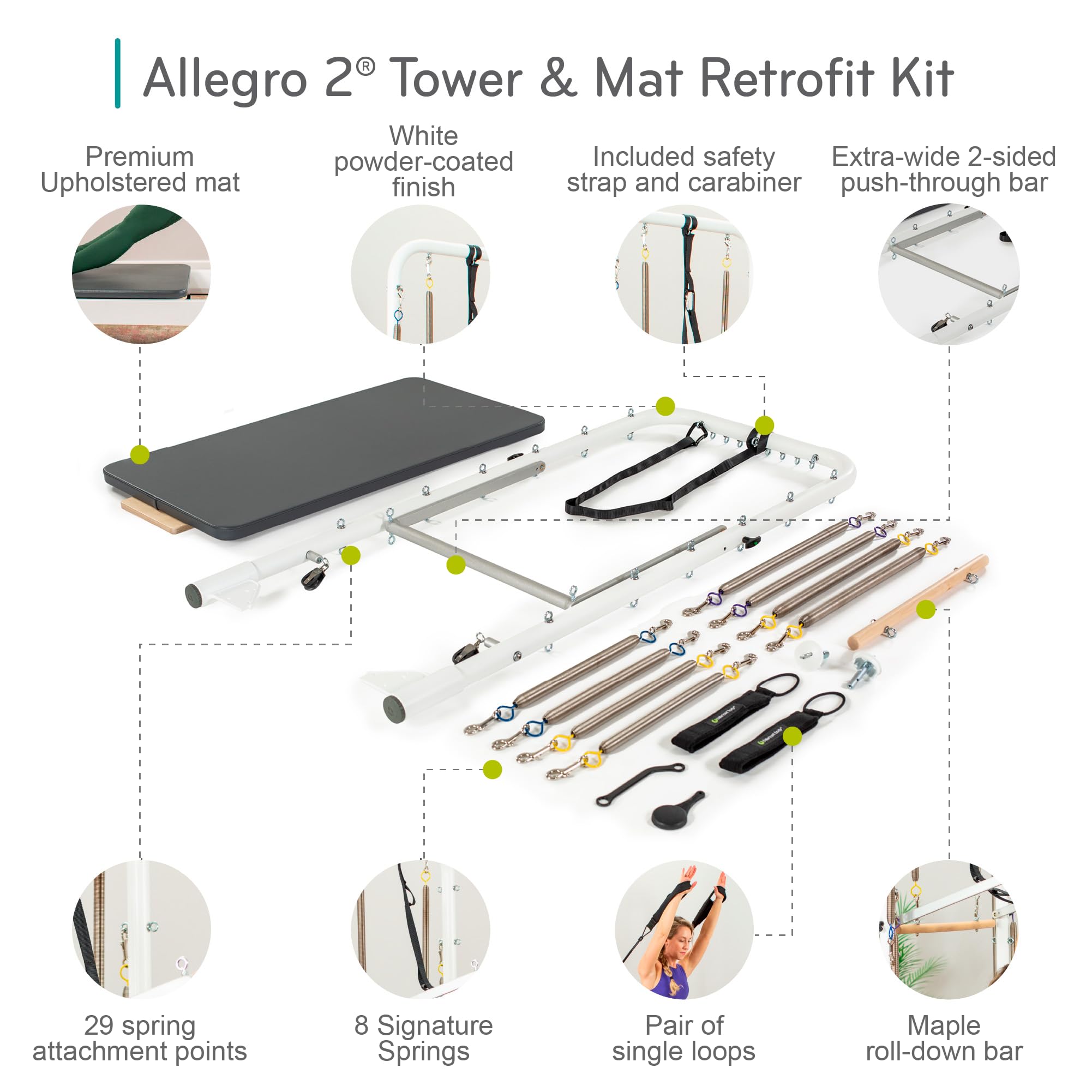 Balanced Body Mat Retrofit Kit for Allegro 2 Reformer, Pilates Reformer Exercise Equipment Accessory, Workout Equipment for Home or Pilates Studio Use