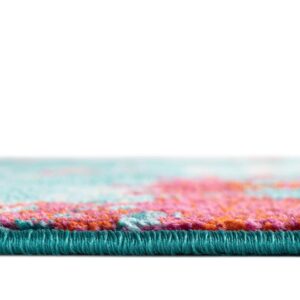 Unique Loom Azalea Collection Area Rug - Kyushu (7' 10" Square, Turquoise/ Light Blue)