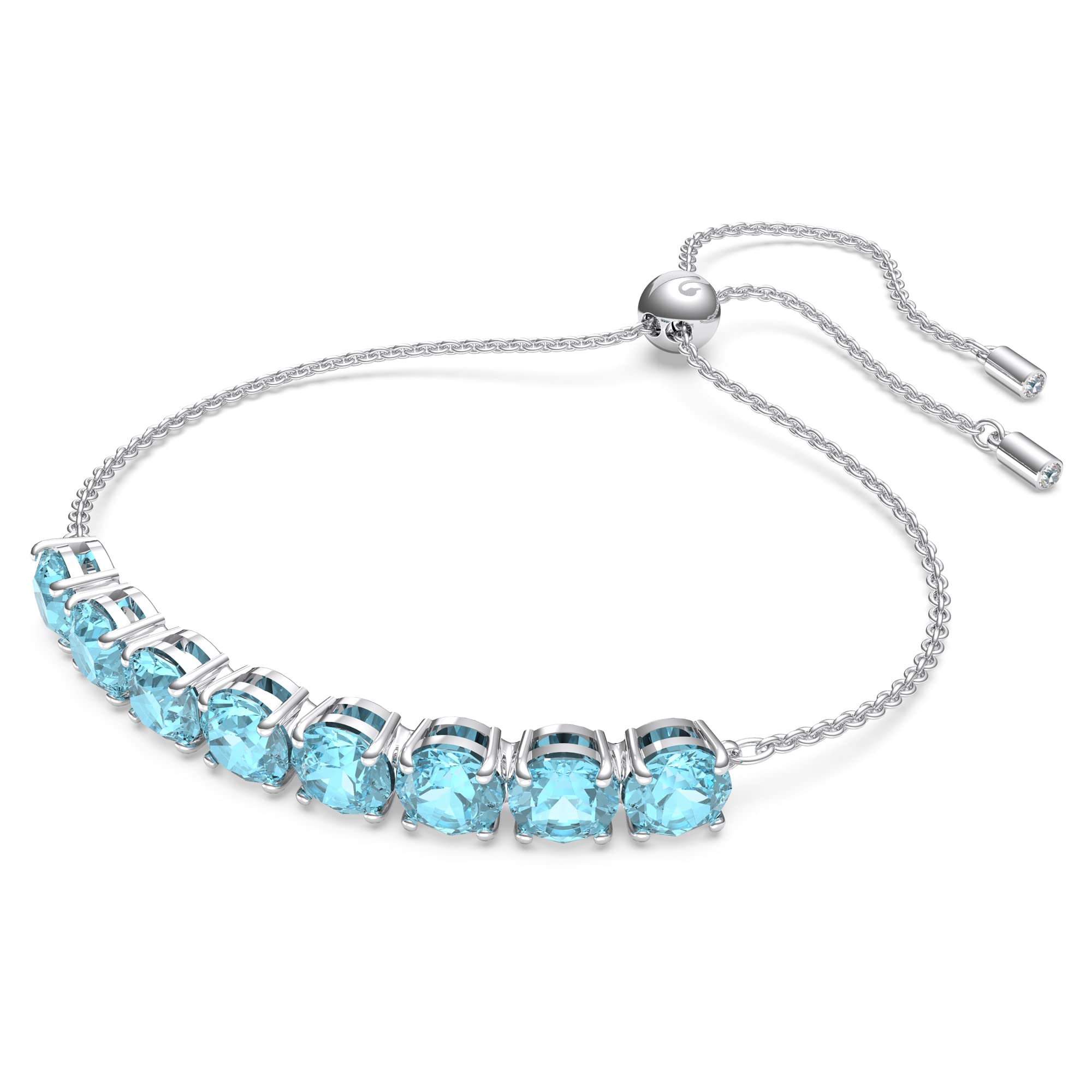 SWAROVSKI Exalta Bracelet, with Light Blue Round-Cut Crystals on a Rhodium Plated Setting with Bolo Style Closure, Part of the Exalta Collection