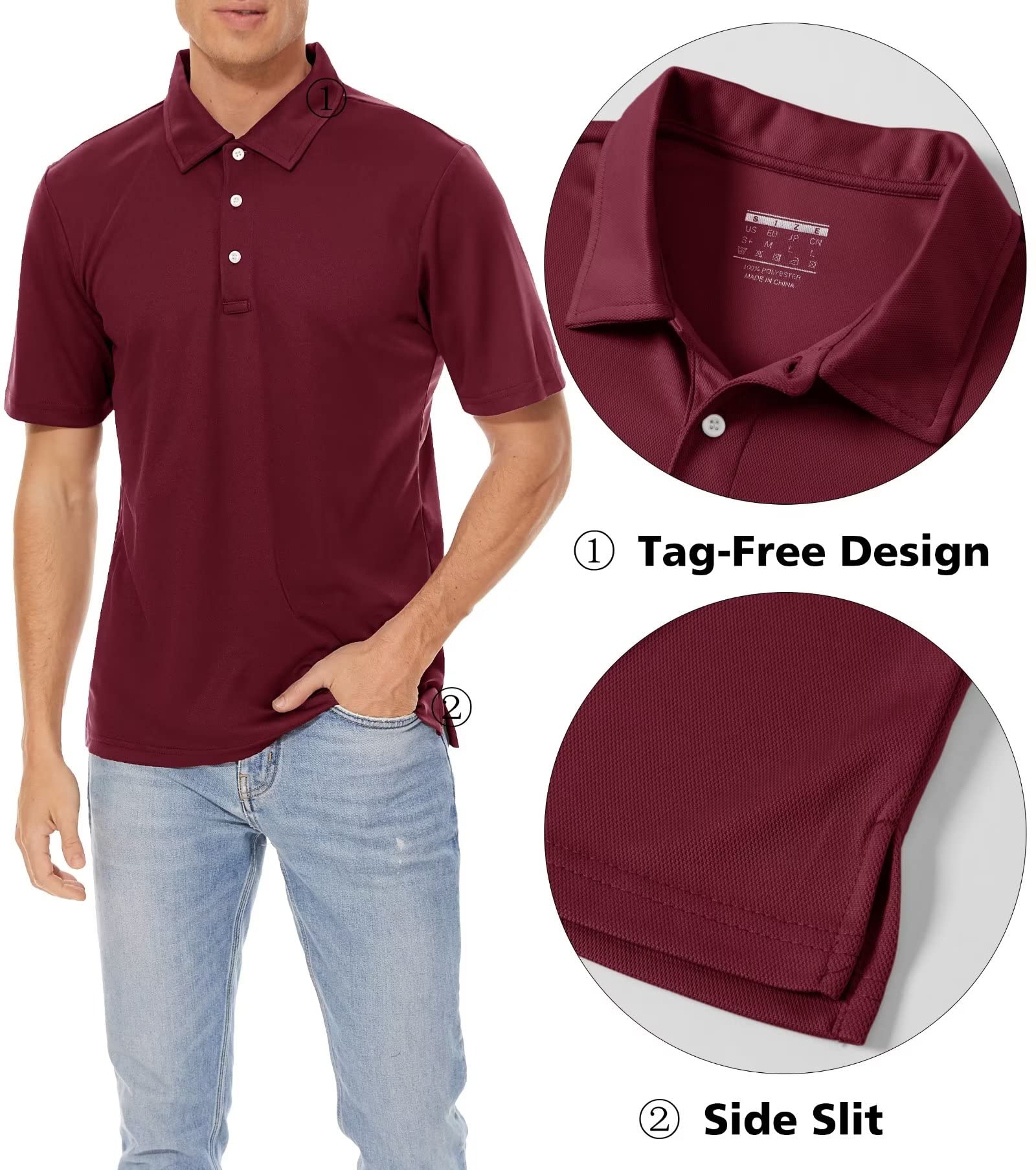 MAGCOMSEN Short Sleeve Polo Shirts for Men Quick Dry Polo Shirt Golf Polo Shirts Work Shirts Athletic Fall Shirts Golf Shirts Wine