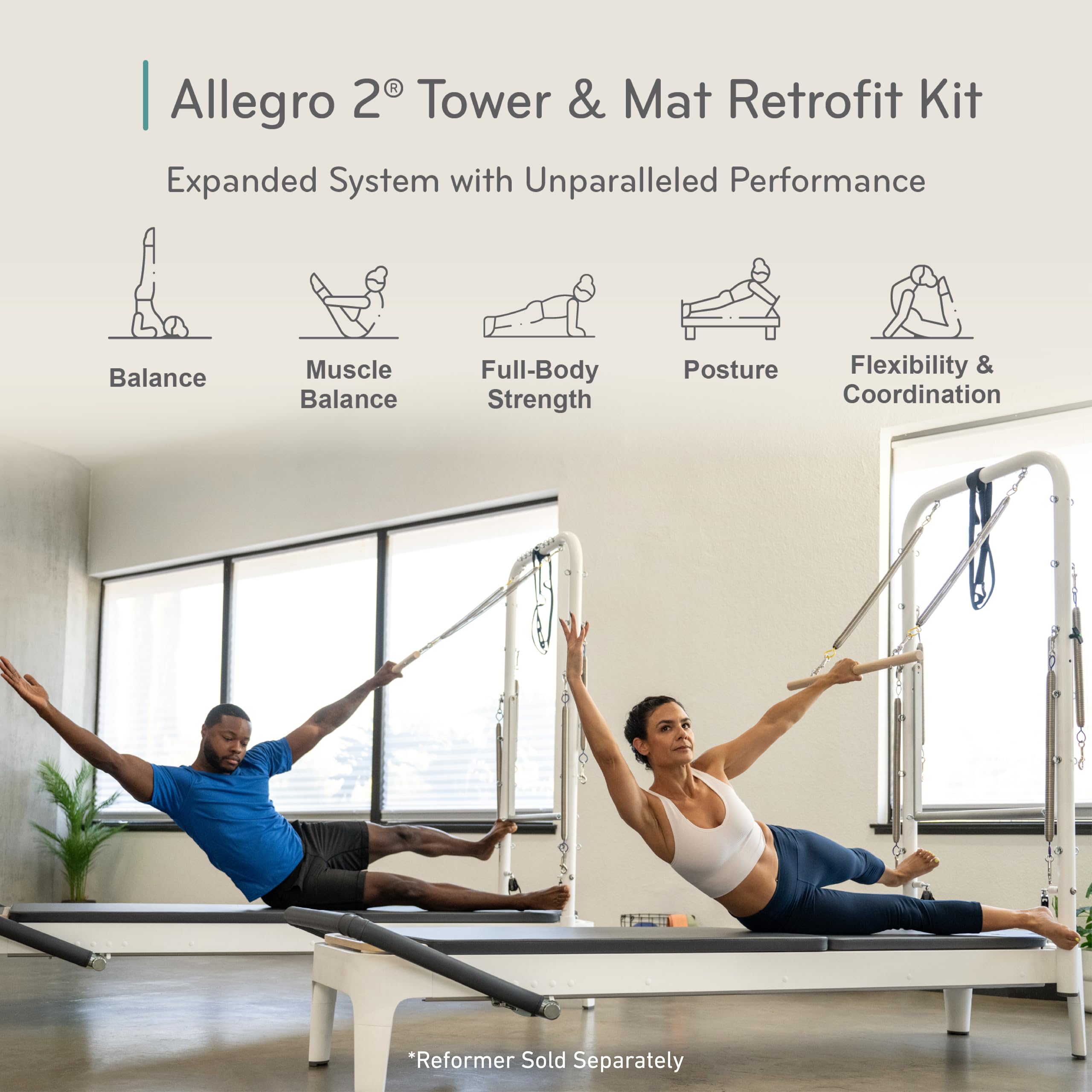 Balanced Body Mat Retrofit Kit for Allegro 2 Reformer, Pilates Reformer Exercise Equipment Accessory, Workout Equipment for Home or Pilates Studio Use