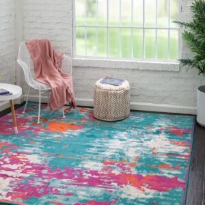 Unique Loom Azalea Collection Area Rug - Kyushu (7' 10" Square, Turquoise/ Light Blue)