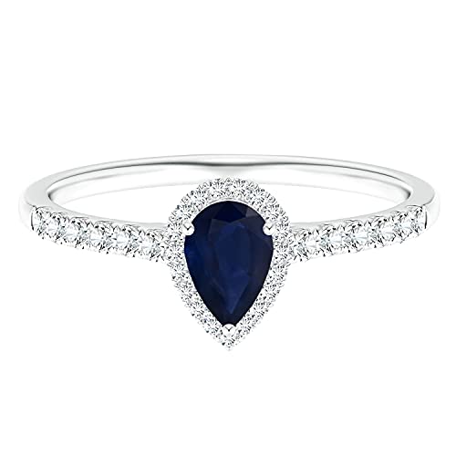 0.70 Ctw Pear-Blue Sapphire Gemstone 925 Sterling Silver Halo Engagement Ring (Sterling Silver, 8)