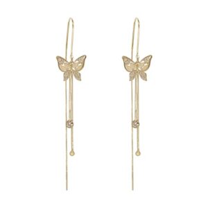 Sonateomber Long Gold Rhinestone Butterfly Threader Chain Dangle Tassel Earrings for Women – Cubic Zirconia Drop Chandelier Fringe Waterfall Dangling Jewelry Gift