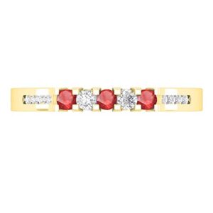 Dazzlingrock Collection 14K Round Ruby & White Diamond Ladies Anniversary Wedding Band, Yellow Gold, Size 8.5