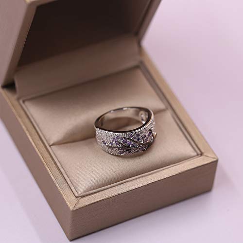 ZJQZBSS Vintage Forest Style Hand Drop Glaze Design Tree Ring 925 Sterling Silver Sparkling Purple Diamond Ring 18K Gold Cocktail Ring CZ Diamond Halo Ring Women's Engagement Wedding Rings (10)