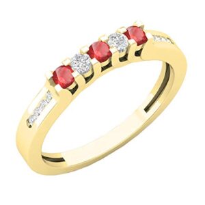 Dazzlingrock Collection 14K Round Ruby & White Diamond Ladies Anniversary Wedding Band, Yellow Gold, Size 8.5