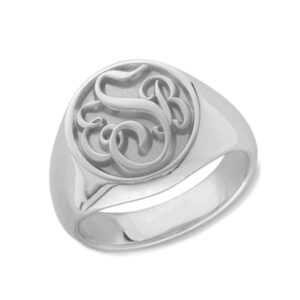 elefezar personalized initial signet ring for men/women 925 sterling silver raised engraving letter jewelry silver